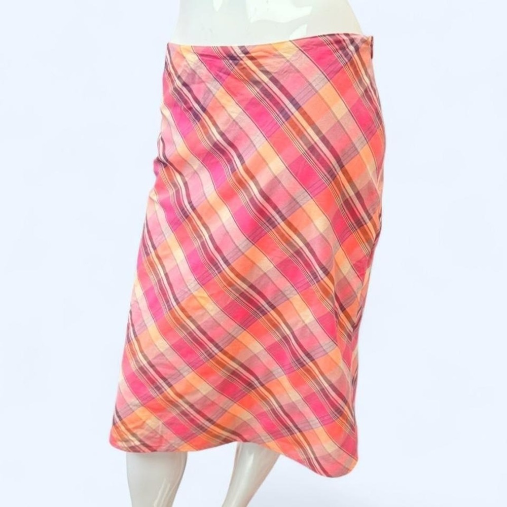 Banana Republic Pink Plaid Bias Midi Skirt Italy Y2K Preppy Womens 6